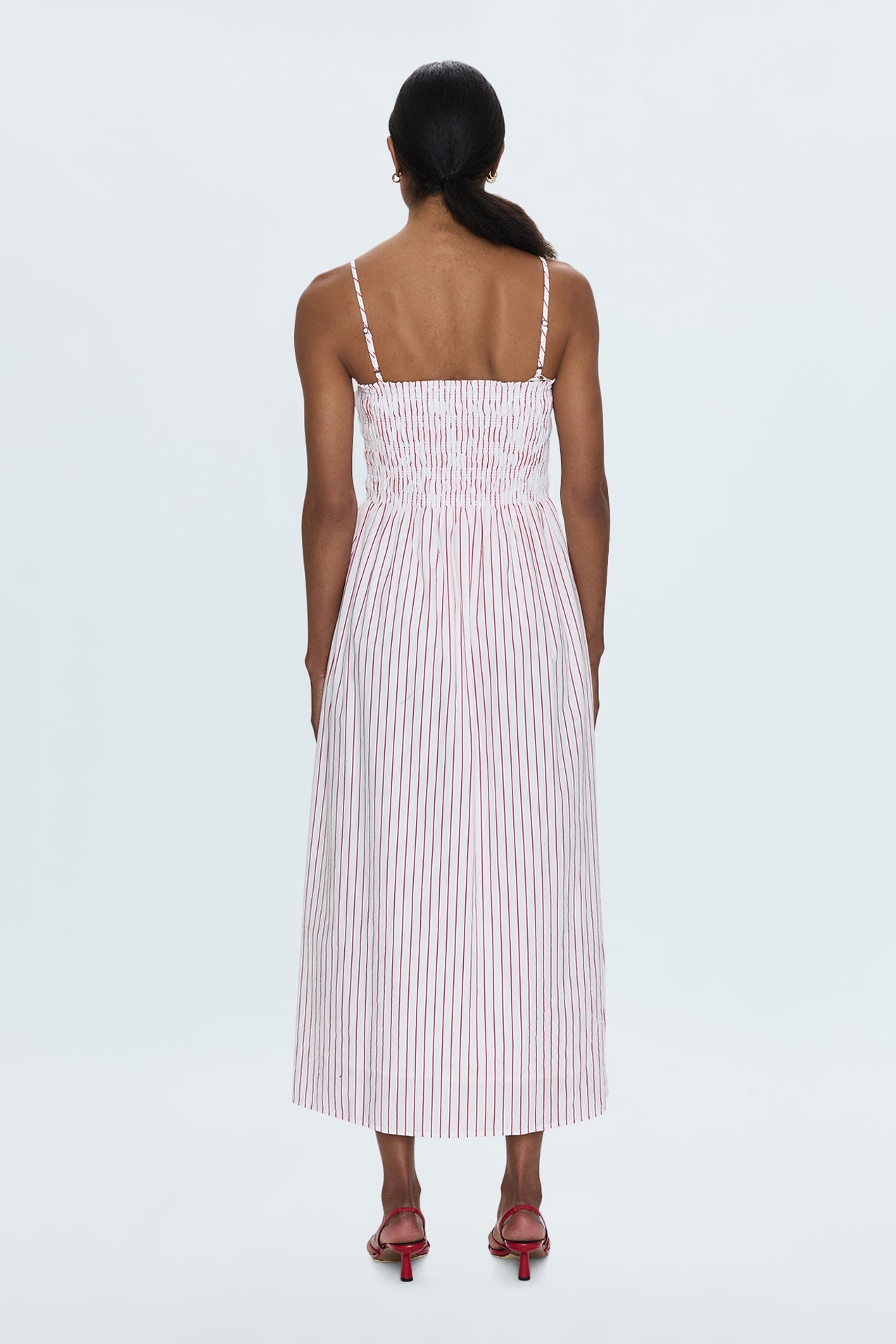 Bianca Shirred Bodice Dress - Ruby Stripe